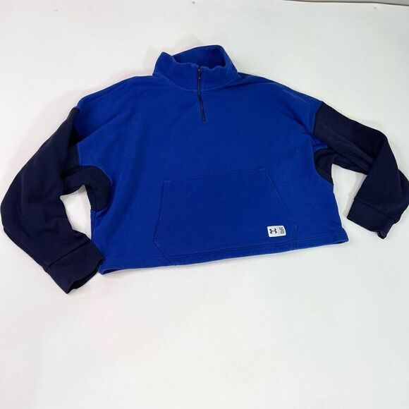 Under Armour Sweatshirt Womens Large Blue 1/4 Zip Playback Pullover Fleece Crop - Picture 1 of 7